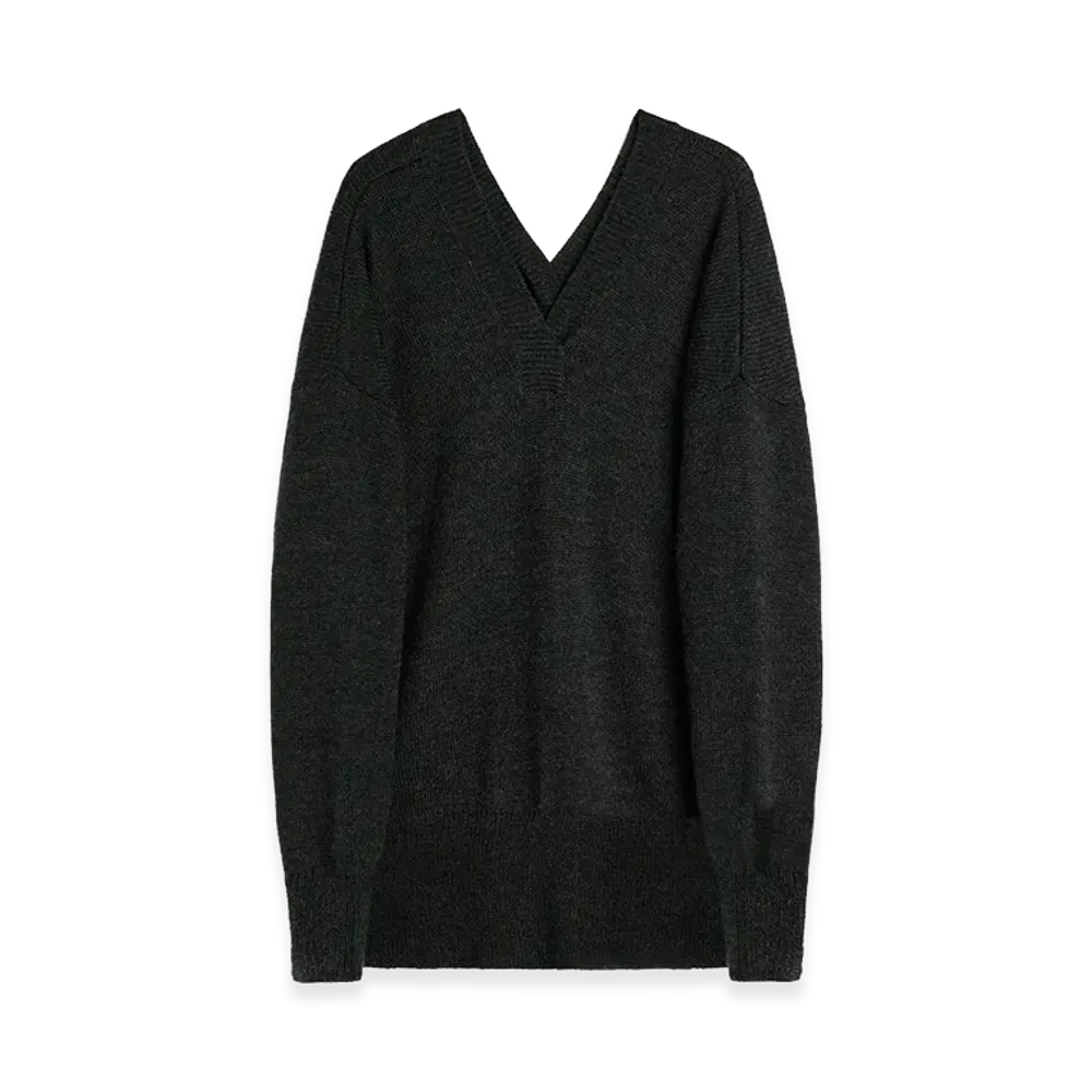 OUR LEGACY Women's Raise V-Neck "Charcoal Dry Merino Wool"