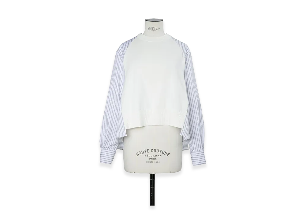 sacai Women's Poplin x Cotton Knit Pullover "Off White/Off White Stripe"