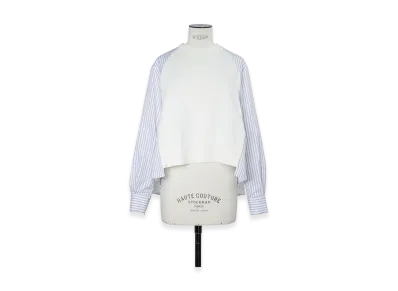 sacai Women's Poplin x Cotton Knit Pullover "Off White/Off White Stripe"