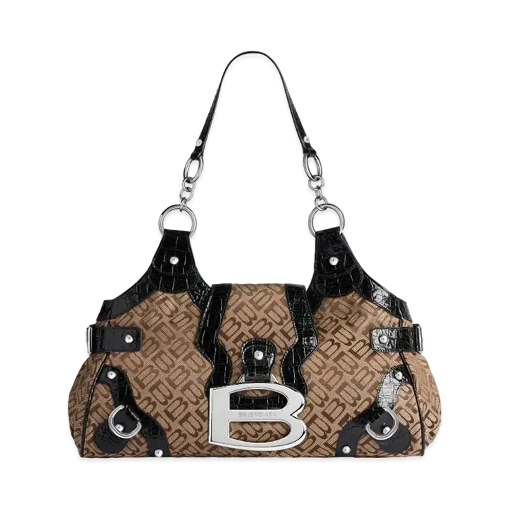 BALENCIAGA Essex Medium Bowling Bag "Ebony/Beige/Black"
