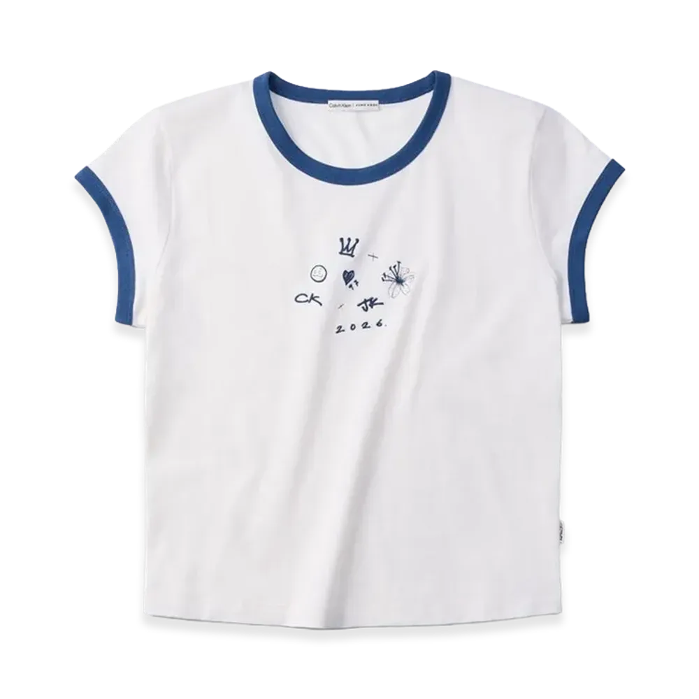 Calvin Klein x Jung Kook of BTS Women's Icons Graphic Ringer Baby Tee "Lily White"