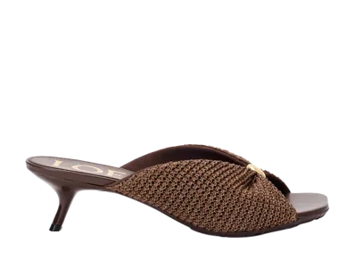 LOEWE Women's Pebble Soft Slide in Raffia-Effect Fabric "Dark Brown"