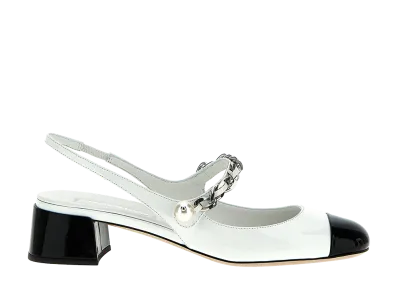 MIU MIU Women's Two-Tone Slingback Pumps "White/Black"