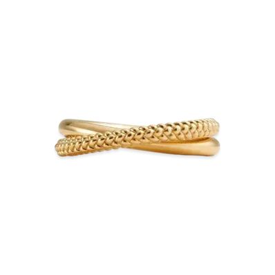 Bottega Veneta Intreccio Interlocking Double Ring "Yellow Gold"