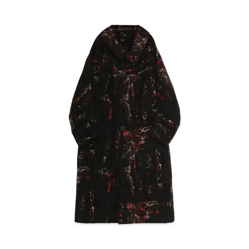 Yohji Yamamoto Y's BANDANA BLURRY PRINT JACQUARD LONG CAPE "Black"