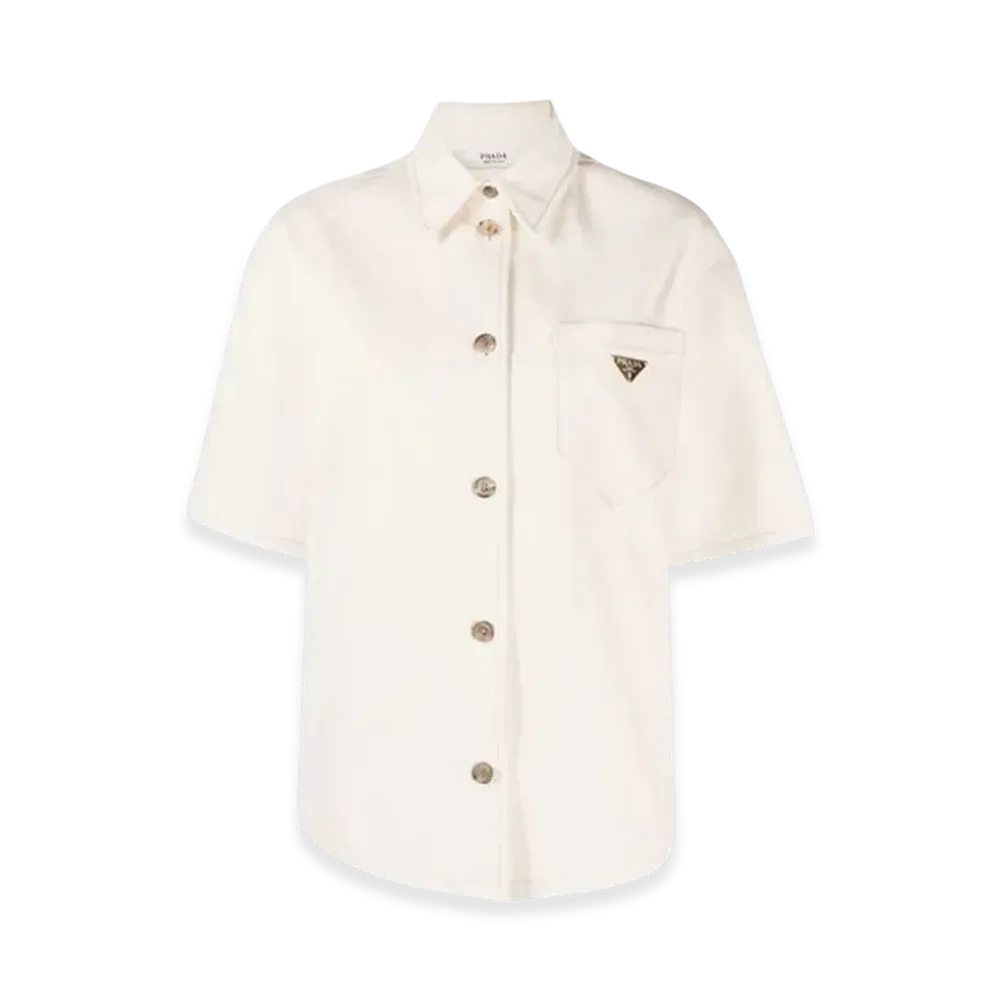 PRADA Women's Bull Denim Short Sleeve Shirt "Beige"