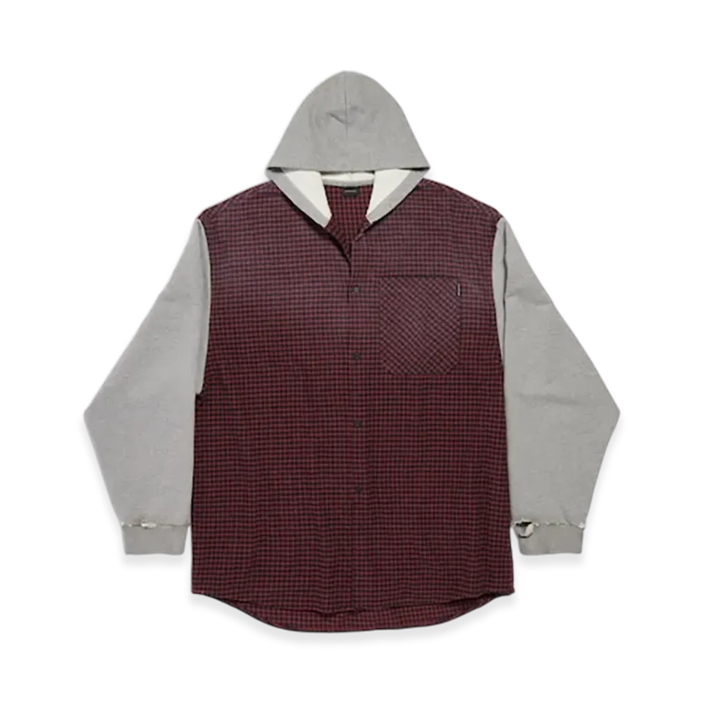BALENCIAGA Hooded Hybrid Shirt "Red/Grey"