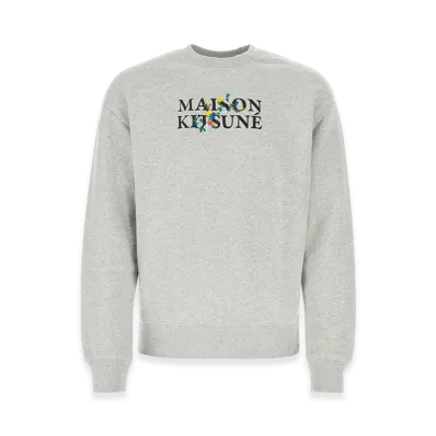 Maison Kitsune Flower Embroidery Cotton Crewneck Sweatshirt "Light"