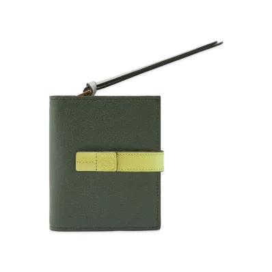 LOEWE Compact Zip Wallet In Soft Grained Calfskin "Vintage Khaki/Lime Yellow"