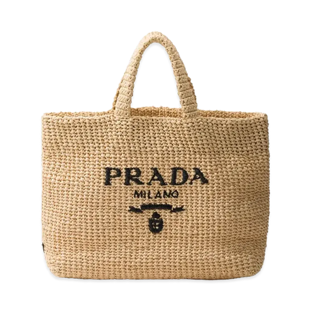 PRADA Women's Logo Woven Fabric Shopping Bag "Beige"