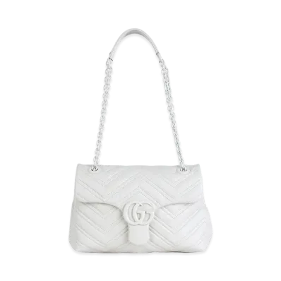GUCCI Women's Nappa Leather Small GG Marmont Shoulder Bag "White"