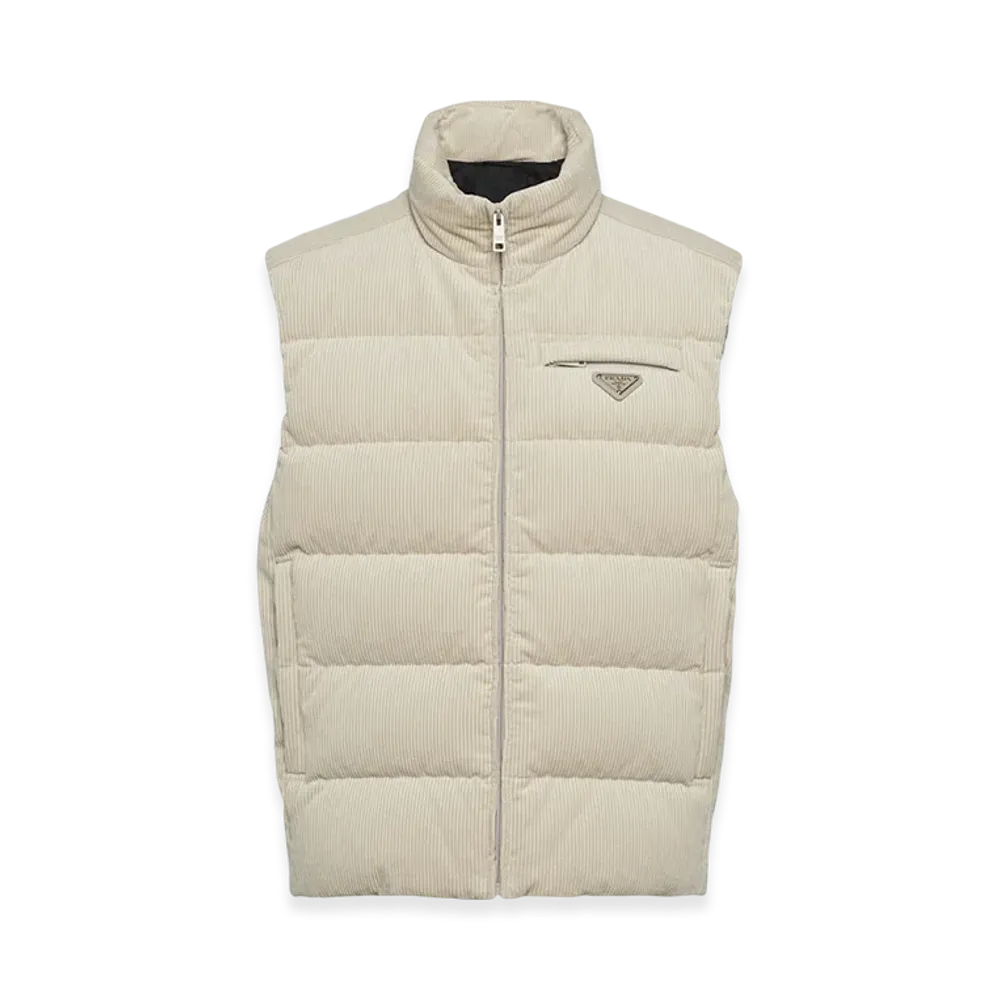 PRADA Cropped Corduroy Down Vest "Chalk White"
