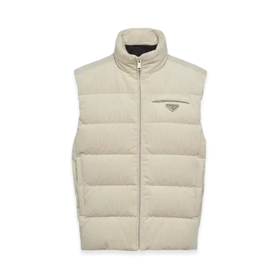 PRADA Cropped Corduroy Down Vest "Chalk White"