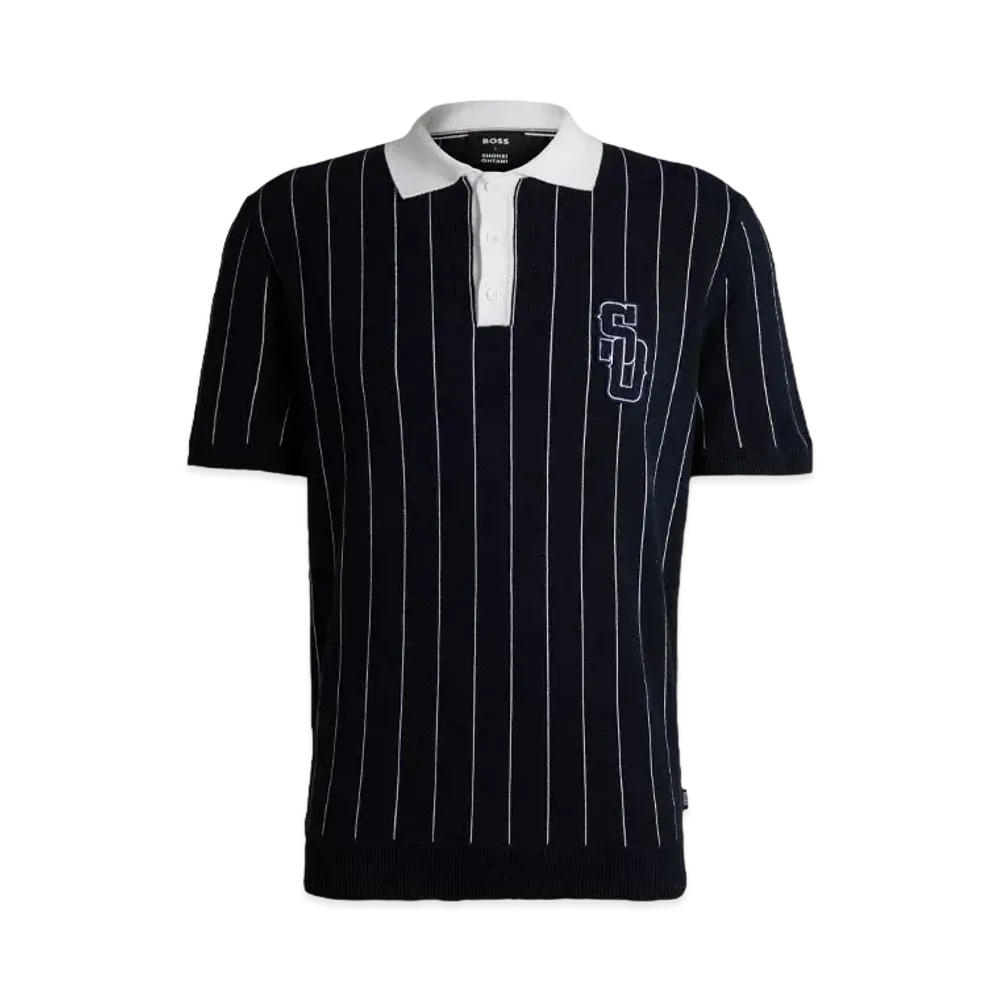 Boss x Shohei Ohtani Cotton Knit Polo Shirt Monogram Patch "Dark Blue"