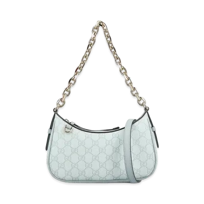 GUCCI Women's Printed Canvas GG Emblem Shoulder Bag "Light Blue"