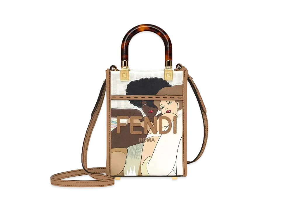 FENDI Sunshine Shopper Small FF Print Fabric Mini Bag "White"