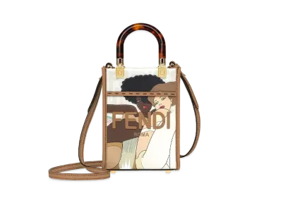 FENDI Sunshine Shopper Small FF Print Fabric Mini Bag "White"