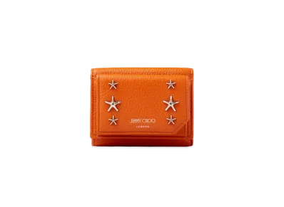 JIMMY CHOO BEALE Soft Grainy Calf Leather Wallet With Star Studs "Amber Orange"