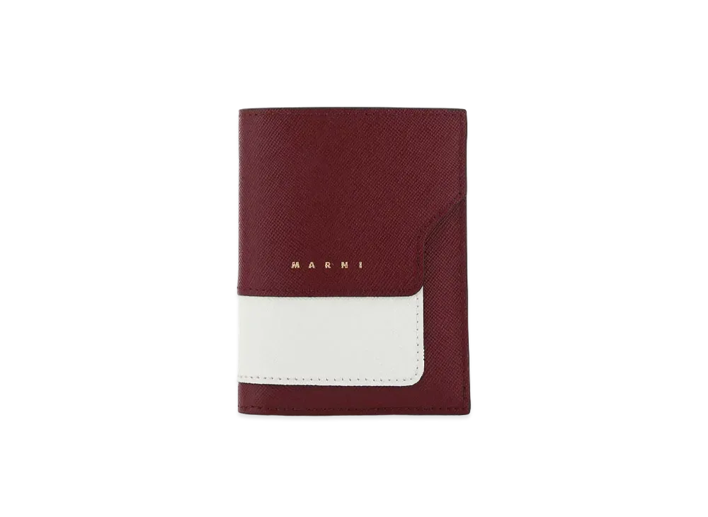 Marni Red White And Brown Bi-Fold Saffiano Wallet "Deep Red/Lily White/Dijon"