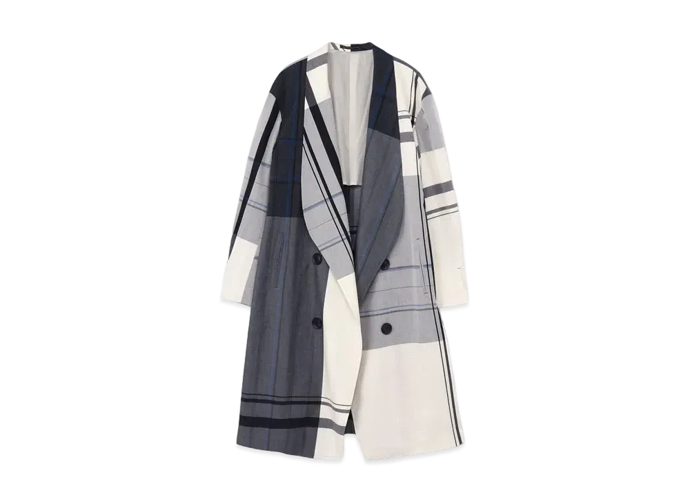 Yohji Yamamoto Y's W/GABARDINE CHECK SHAWL COLLAR COAT "White"