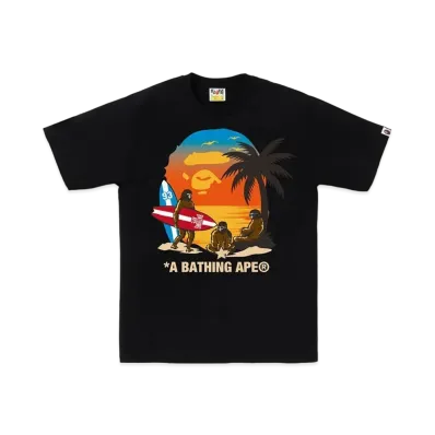 A BATHING APE Sunset Beach Ape Head Tee "Black"