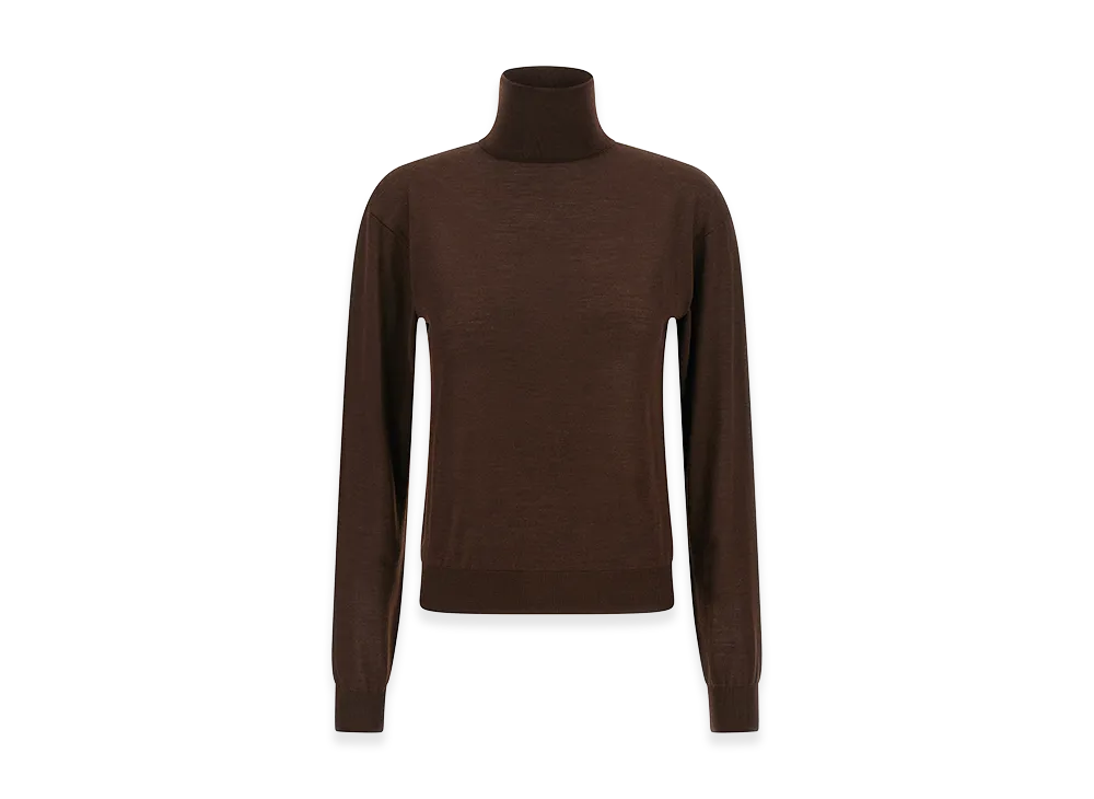 Saint Laurent Women's Turtleneck Sweater Dropped Shoulders "Brown"