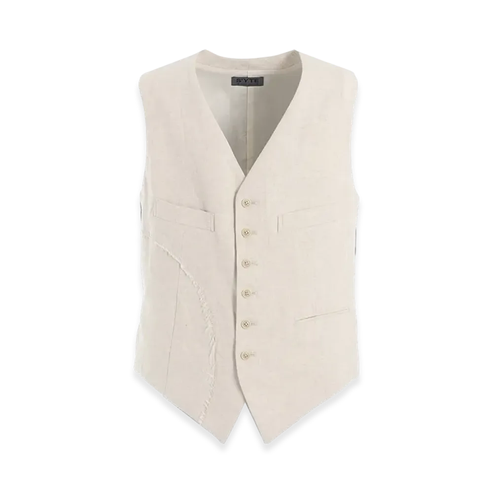 S'YTE Linen/Cotton Herringbone Zigzag Cut-Out Vest "Ecru"