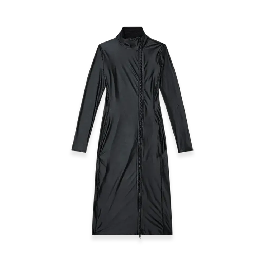 Diesel D-Silver Mock Collar Long-Sleeve Midi Dress With Chintz Finish "Black"