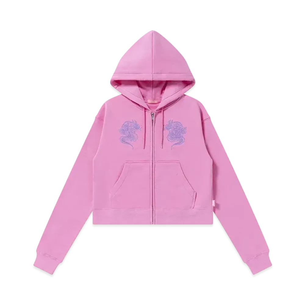 BlackEyePatch Dragons Embroidered Zip Hoodie "Pink"