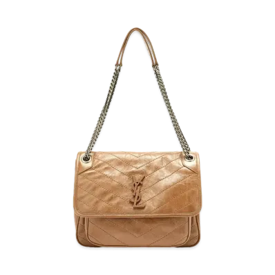 SAINT LAURENT Niki Medium In Quilted Vintage Crinkled Leather "Dark Toffee"