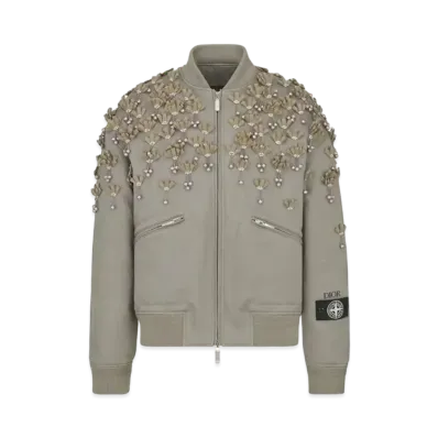 Dior x Stone Island Garment Dye Embroidered Bomber W/ Pearls