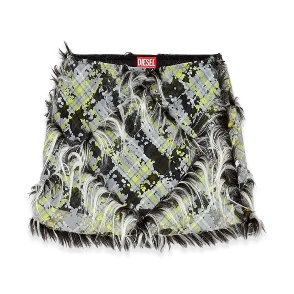 Diesel O-Begy Tulle Miniskirt With Fuzzy Trims "Black Green"