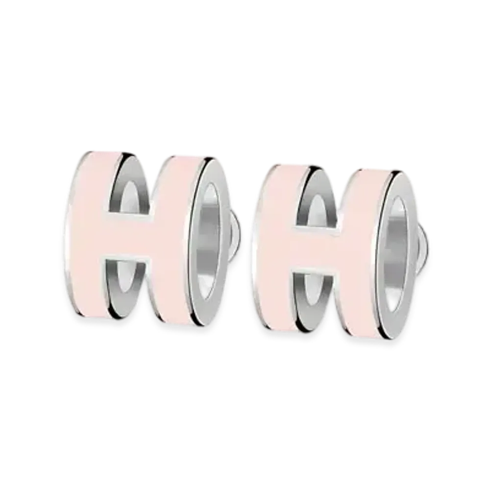 Hermes Mini Pop H Earrings "Palladium/Rose Dragee"