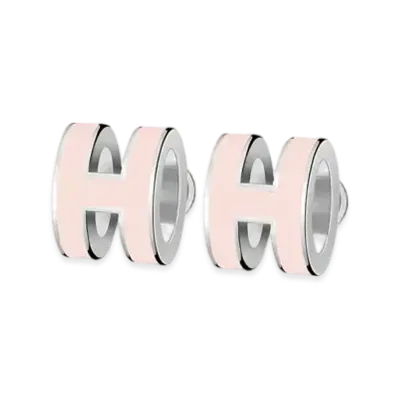 Hermes Mini Pop H Earrings "Palladium/Rose Dragee"