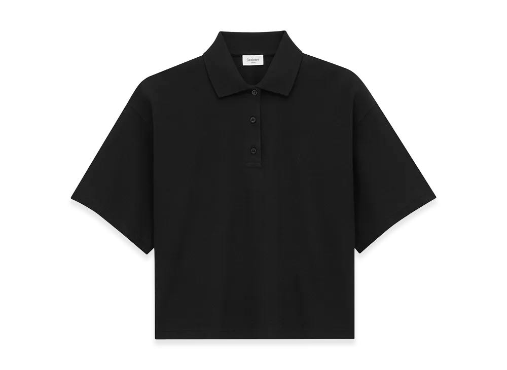 Saint Laurent Women's Polo Oversized Pique Coton Polyester "Black"