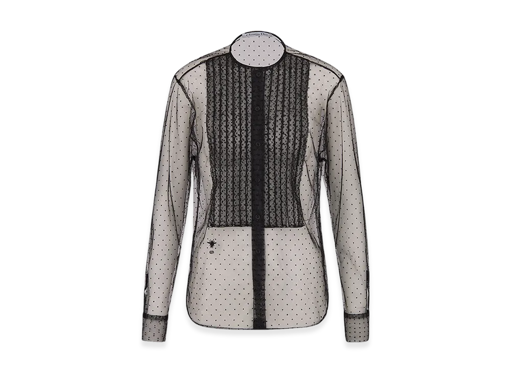 Dior Women's Sheer Blouse with Plastron Plumetis Tulle "Black"