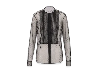 Dior Women's Sheer Blouse with Plastron Plumetis Tulle "Black"