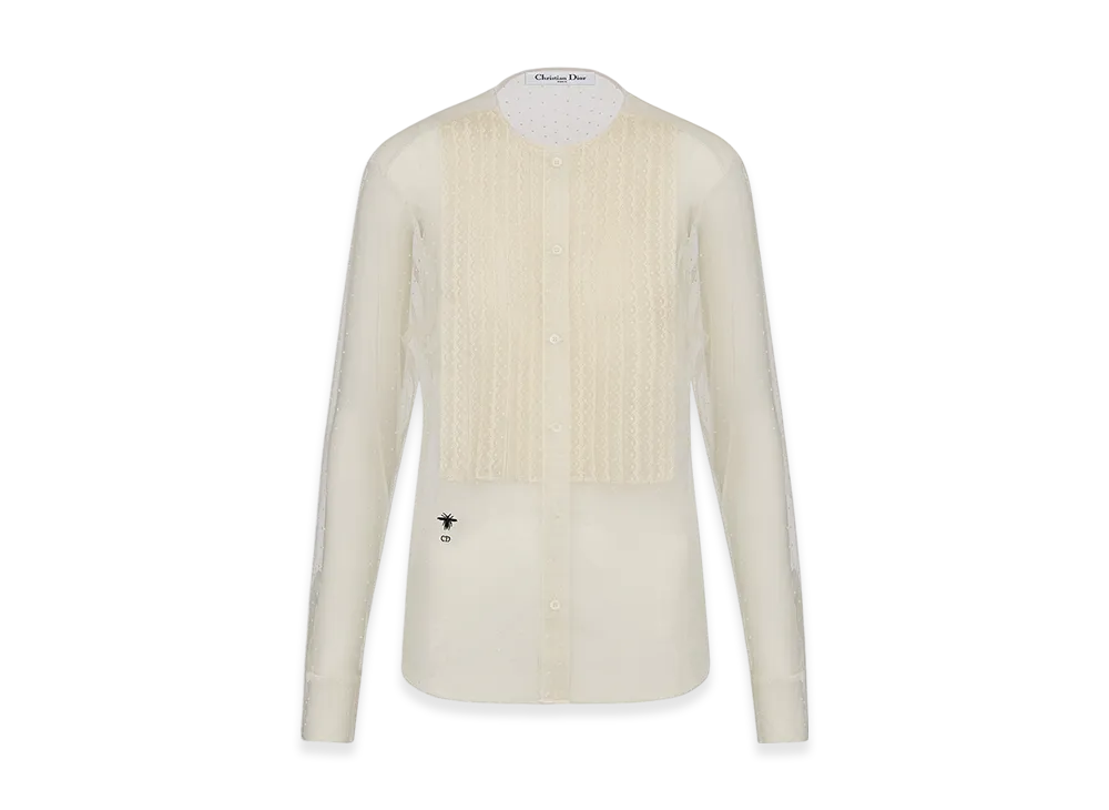 Dior Women's Sheer Blouse with Plastron Plumetis Tulle "Ecru"