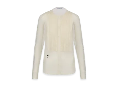 Dior Women's Sheer Blouse with Plastron Plumetis Tulle "Ecru"