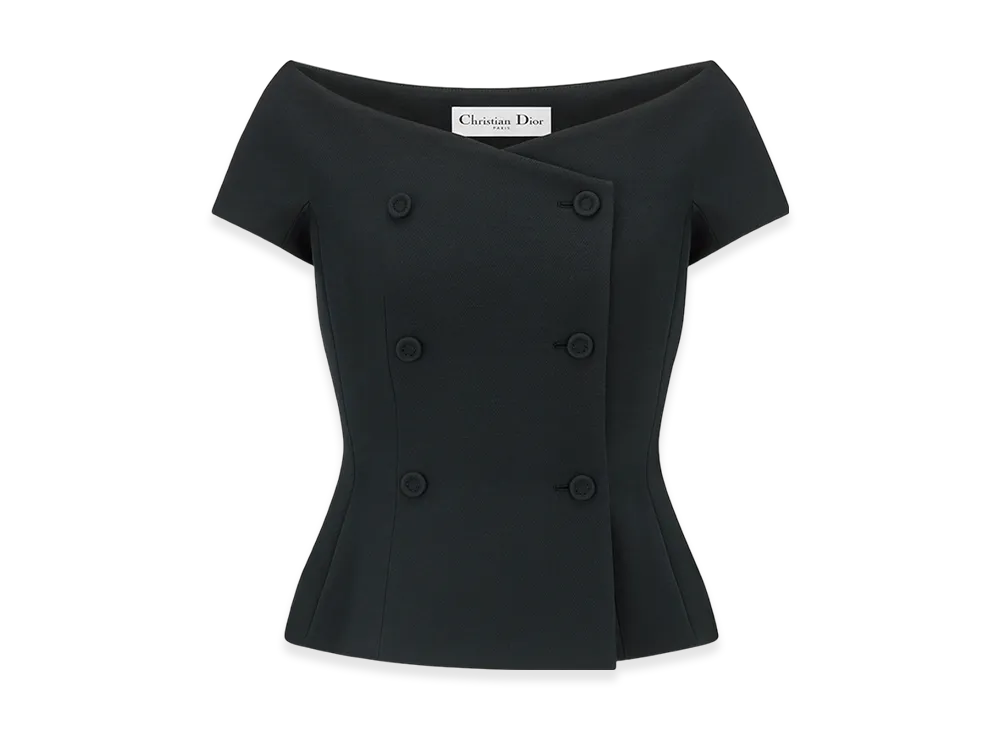 Dior Women's Off-The-Shoulder Jacket Double Breasted Wool Silk "Black"
