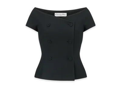 Dior Women's Off-The-Shoulder Jacket Double Breasted Wool Silk "Black"
