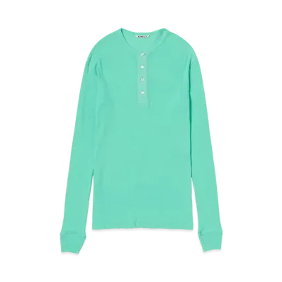 AURALEE Organic Soft Rib Henly Neck P/O "Aqua Green"