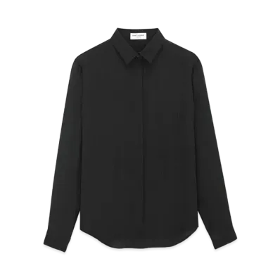 Saint Laurent Women's Shirt in Matte and Shiny Cassandre Striped Silk "Black"