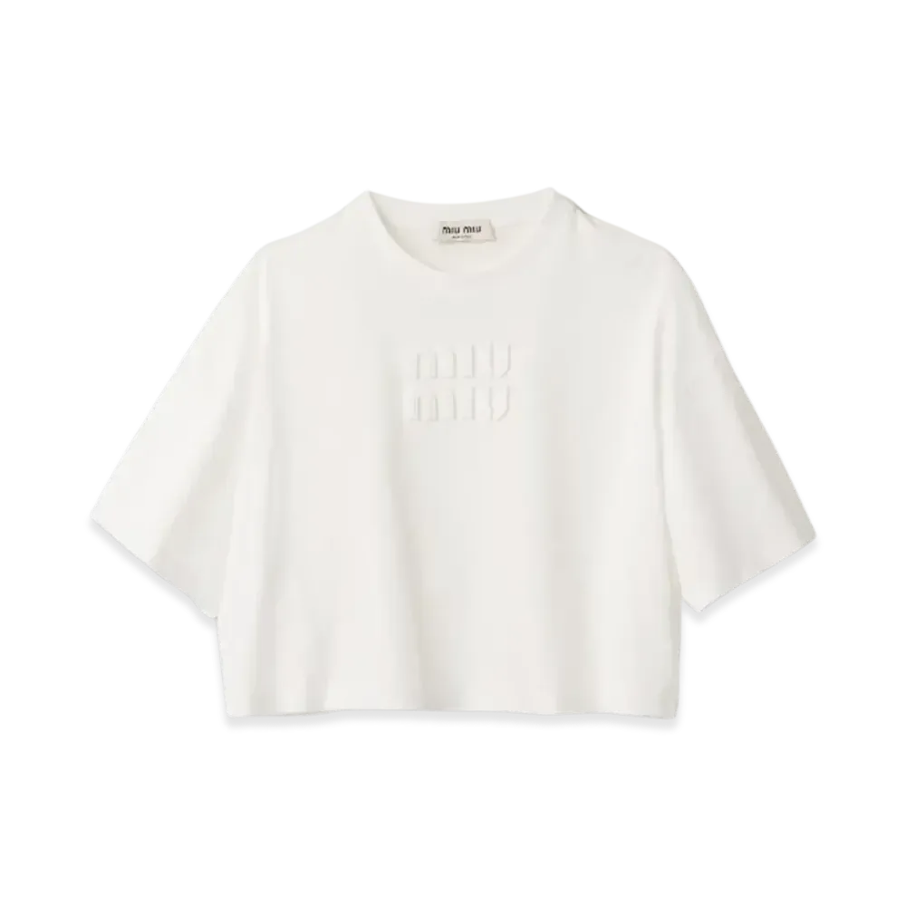 MIU MIU Women's Cotton Jersey T-Shirt with Embroidered Logo "White"