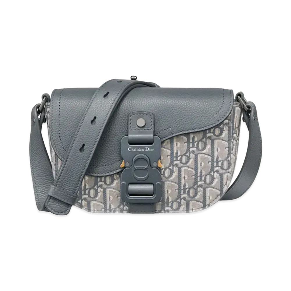 Dior Mini Saddle Messenger Bag with Flap Dior Oblique Jacquard and Grained Calfskin "Deep Gray"