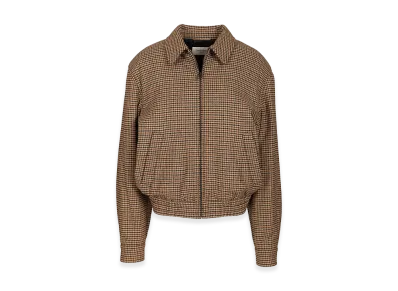 Saint Laurent Women's Blouson Bas Elastique Pied Poule Laine Melange "Brown"