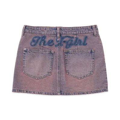 X-Girl Women's Cursive Logo Denim Mini Skirt "Pink"