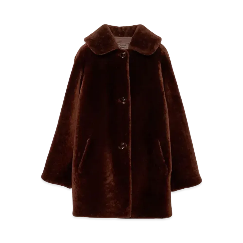 PRADA Women's Shearling Caban Jacket "Dark Brown"