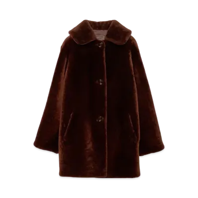PRADA Women's Shearling Caban Jacket "Dark Brown"