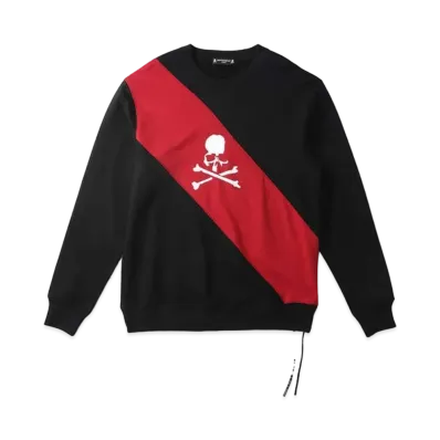 mastermind JAPAN Diagonal Switching Crewneck "Black Red"